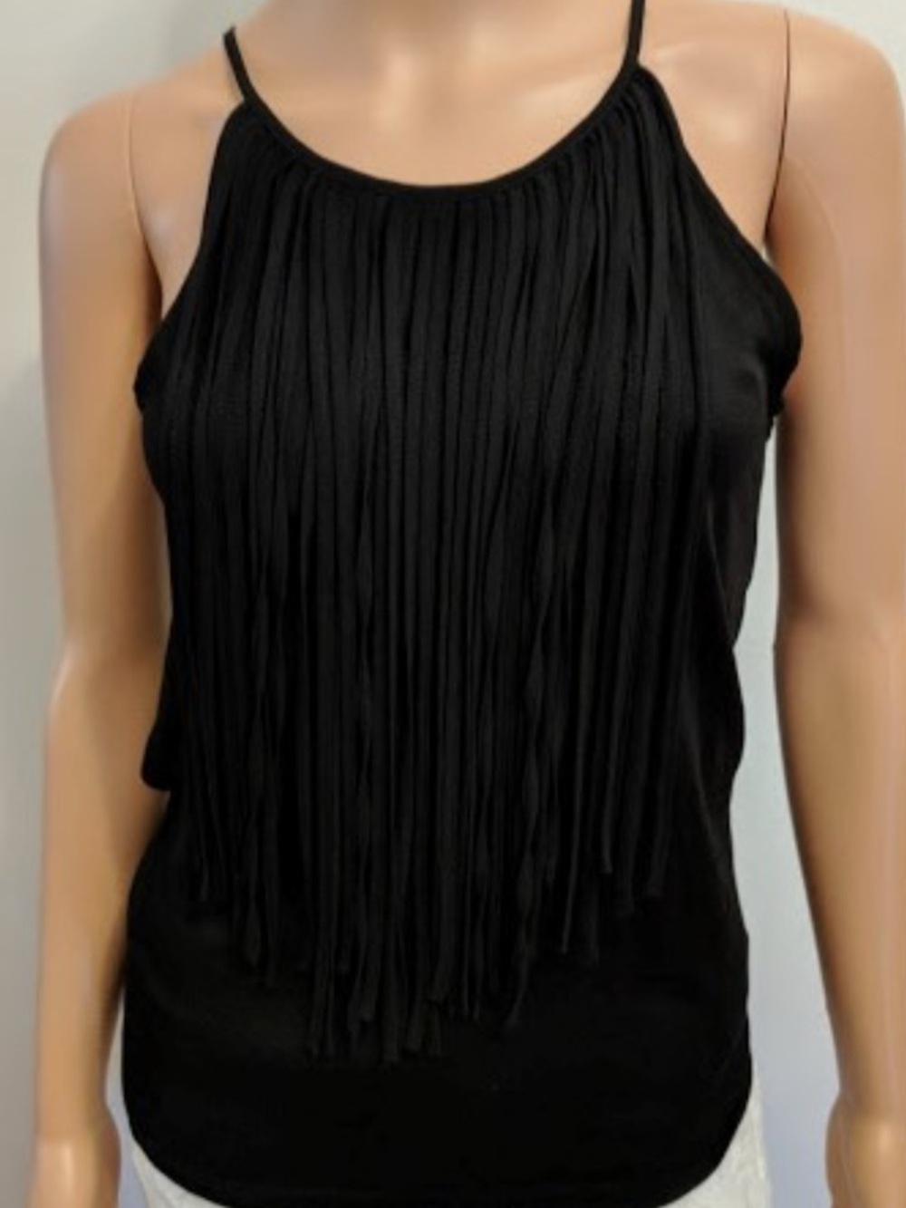Zara Trafaluc Black Fringed Spaghetti Strap Halter Top M